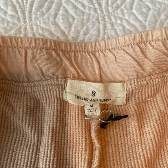 NWOT Light Pink Blush Waffle Knit Wide Leg PJ Lounge Pants - Picture 4 of 5